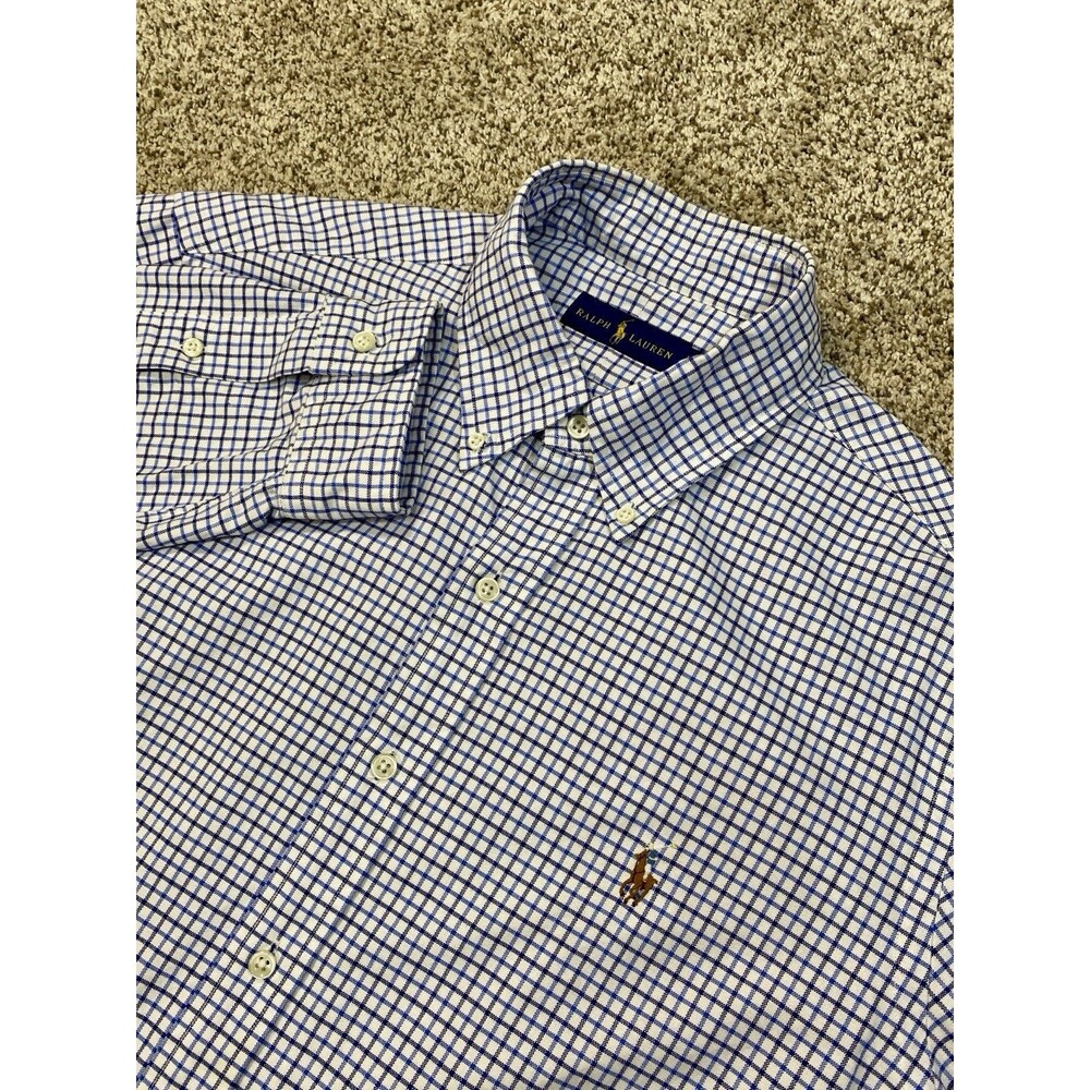 Polo Ralph Lauren Shirt Men’s L Button Down Oxford Grid Plaid Check Flesh Pony